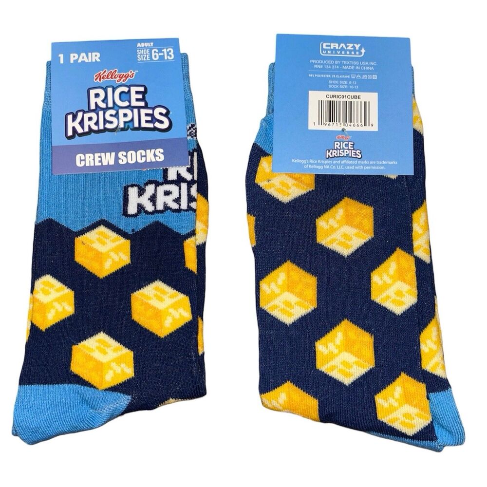 1x Rice Krispies Novelty Crew Socks Adult Set Size 6-13